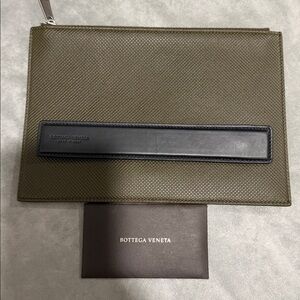 Bottega Veneta Olive Green Textile Pouch Leather Handle made in Italy